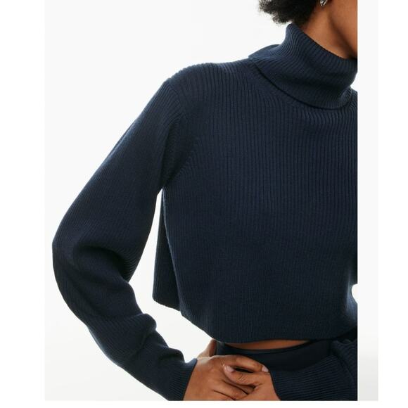 Wilfred Rebecca Ribbed cropped turtleneck sweater Black Size Large - Picture 3 of 8